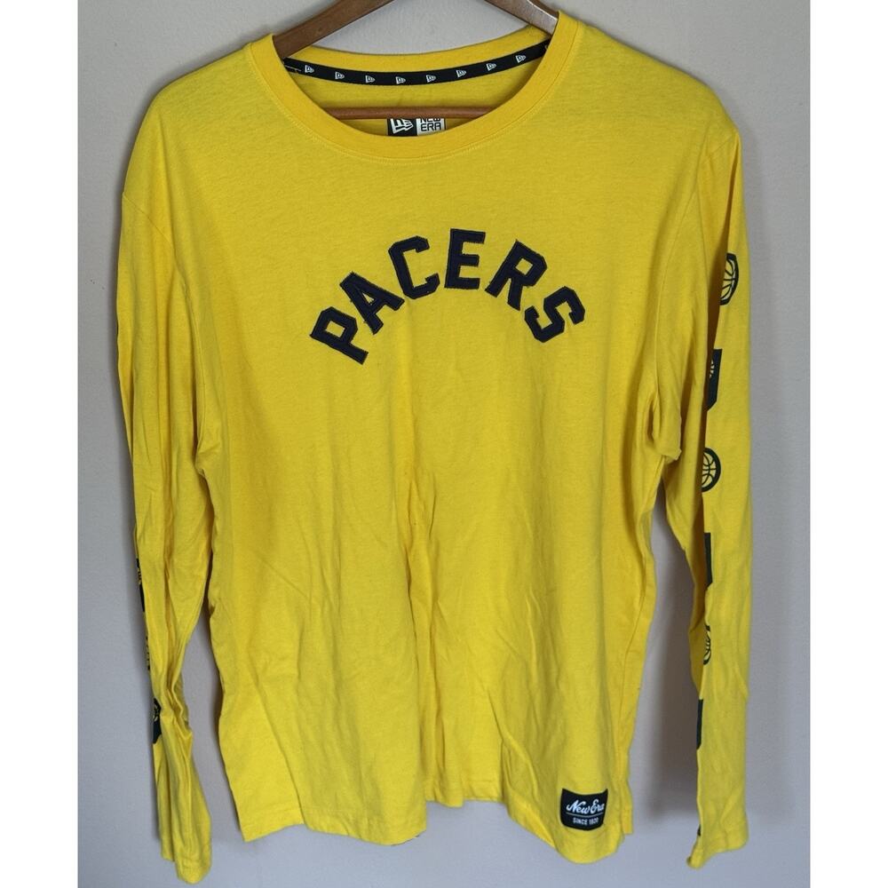 New Era Indiana Pacers Tshirt Long Sleeve Shirt Yellow XL